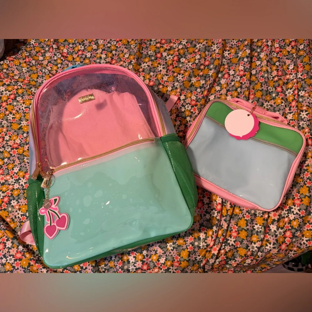 Packed party clear glitter Backpack with Matching Lunch box BRAND NEW